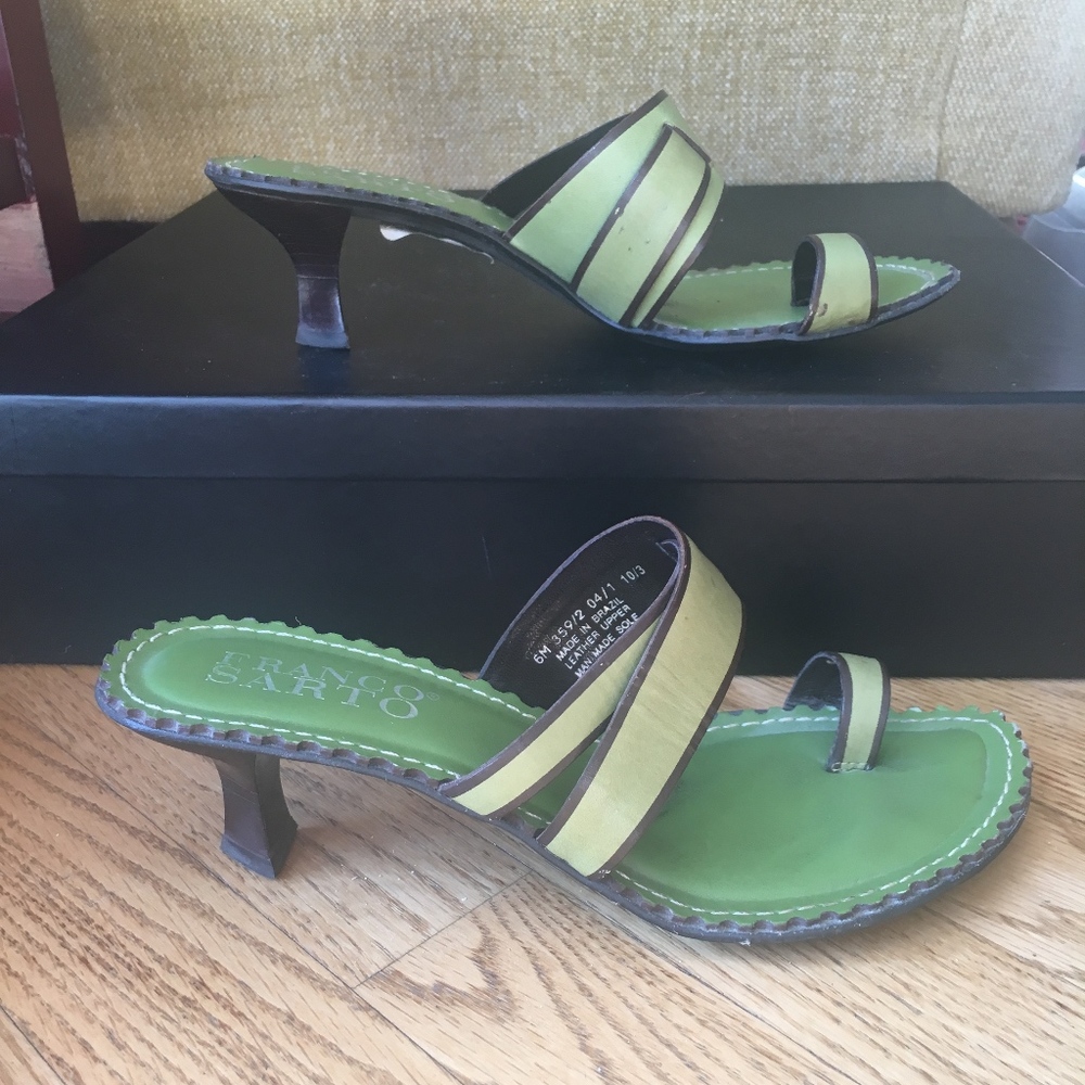 Franco Sarto Green Heeled Sandal Slides